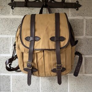 Filson Rugged Rucksack Backpack with Dark Brown Leather Straps